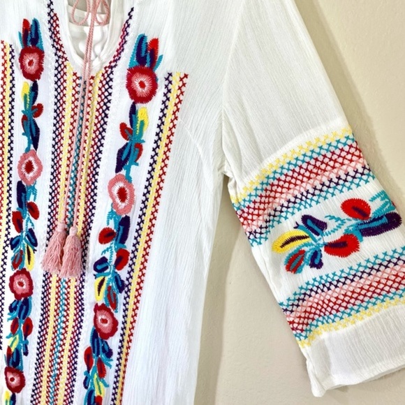 Floral Embroidered Dress Tassels Maxi Kaftan Linen Colorful Boho - Picture 4 of 14